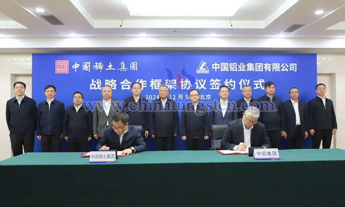 中國(guó)稀土與中國(guó)鋁業(yè)簽署合作協(xié)定現(xiàn)場(chǎng)圖(圖源:中國(guó)稀土)