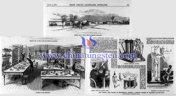 愛迪生在門羅公園的實(shí)驗(yàn)室，1880年1月10日。（Frank Leslie's Illustrated Newspaper）